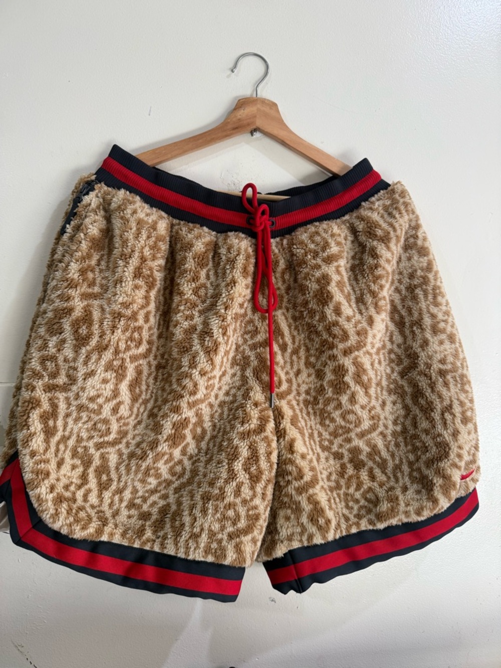 Nike Men's Leopard-Print Fleece Athletic Shorts with Black & Red Trim
